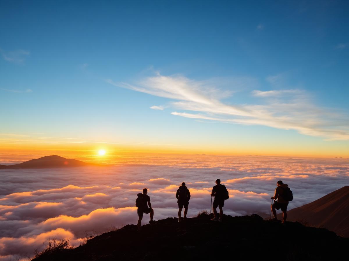 Sunrise above the clouds from Mount Batur summit
